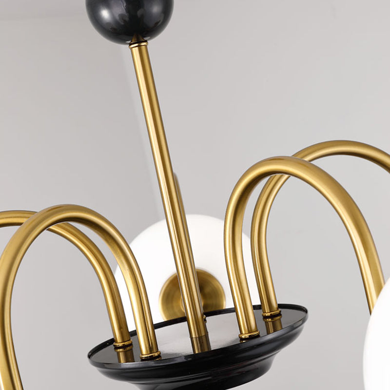 Modern Luxury Globe Hanging Lamp Electroplate Iron Pendant Light with White Glass Shade