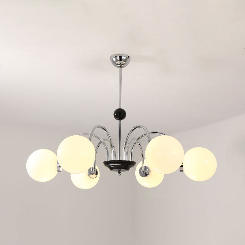 Modern Luxury Globe Hanging Lamp Electroplate Iron Pendant Light with White Glass Shade