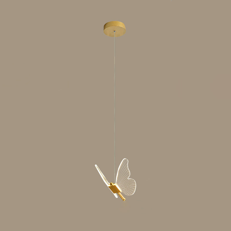Eisengold Anhängerlampe im modernen luxuriösen Acryl -Schmetterling LED Hängende Lampe für Schlafzimmer