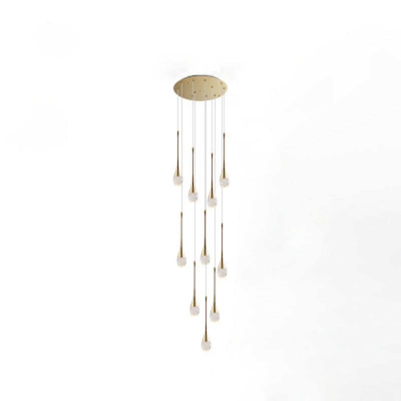 Crystal Gold LED Hanging Lamp in Modern Luxury Style Electroplate Aluminium Pendant Light for Stairs