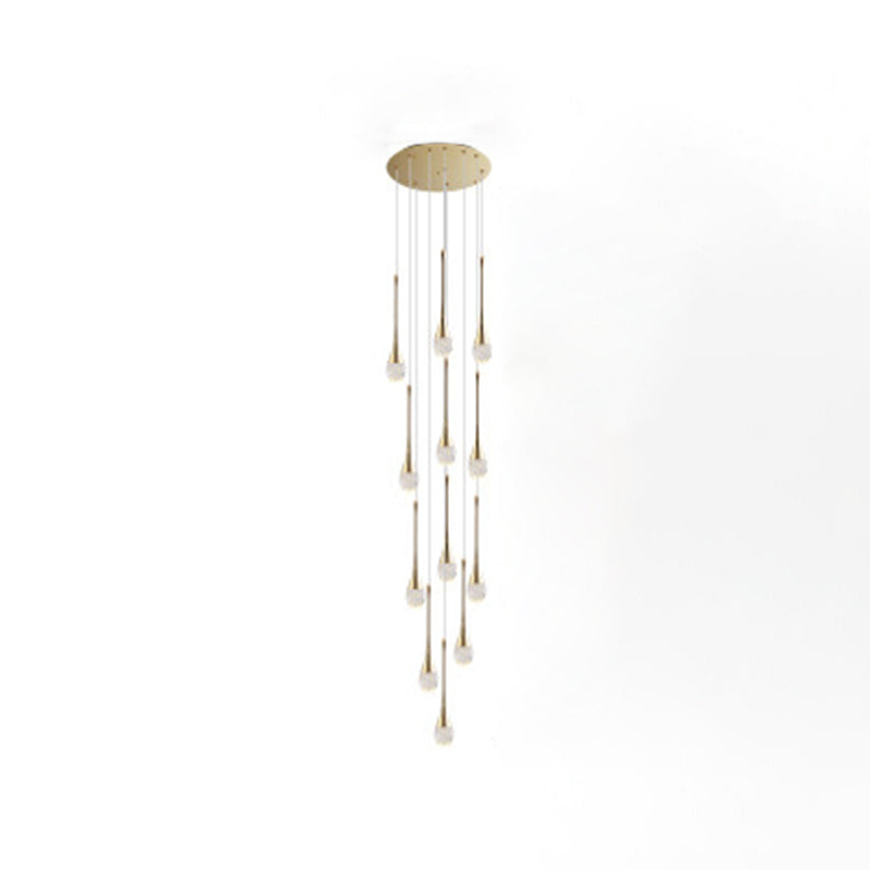 Crystal Gold LED Hanging Lamp in Modern Luxury Style Electroplate Aluminium Pendant Light for Stairs