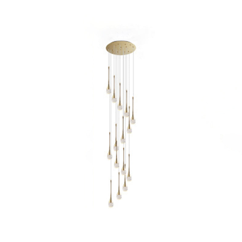 Crystal Gold LED Hanging Lamp in Modern Luxury Style Electroplate Aluminium Pendant Light for Stairs