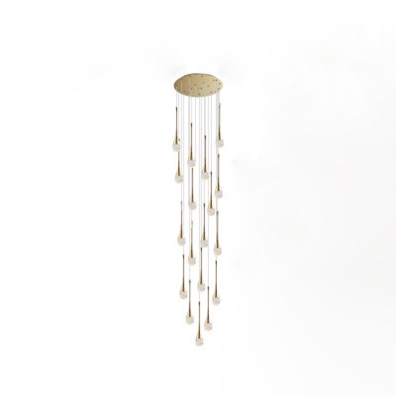 Crystal Gold LED Hanging Lamp in Modern Luxury Style Electroplate Aluminium Pendant Light for Stairs