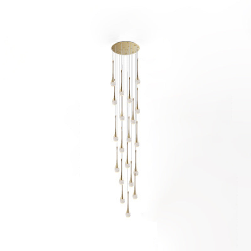 Crystal Gold LED Hanging Lamp in Modern Luxury Style Electroplate Aluminium Pendant Light for Stairs