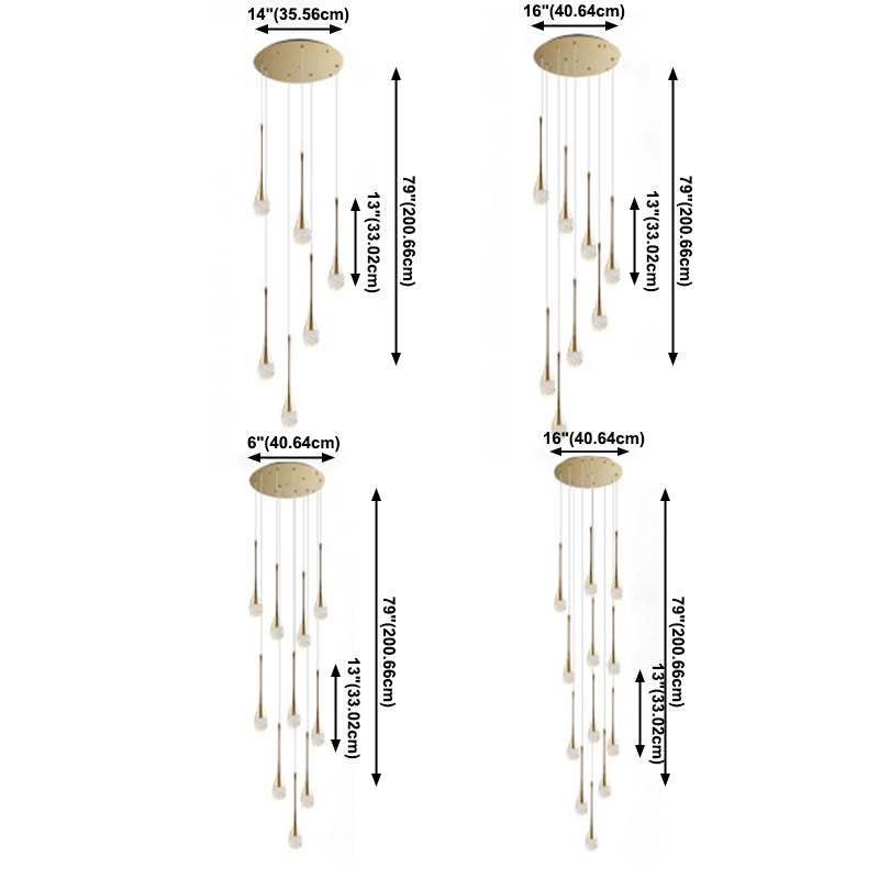 Crystal Gold LED Hanging Lamp in Modern Luxury Style Electroplate Aluminium Pendant Light for Stairs