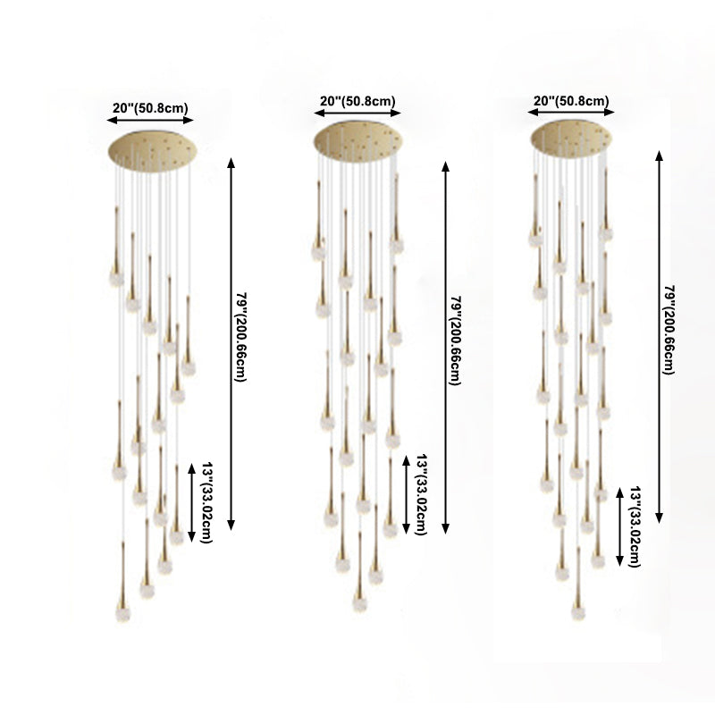 Crystal Gold LED Hanging Lamp in Modern Luxury Style Electroplate Aluminium Pendant Light for Stairs