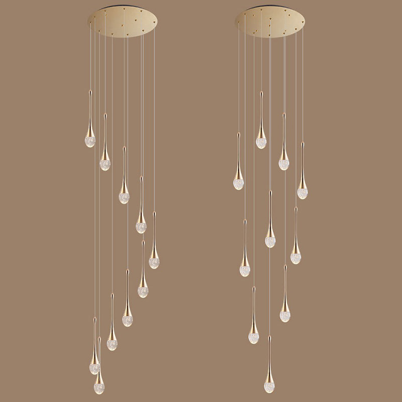 Crystal Gold LED Hanging Lamp in Modern Luxury Style Electroplate Aluminium Pendant Light for Stairs