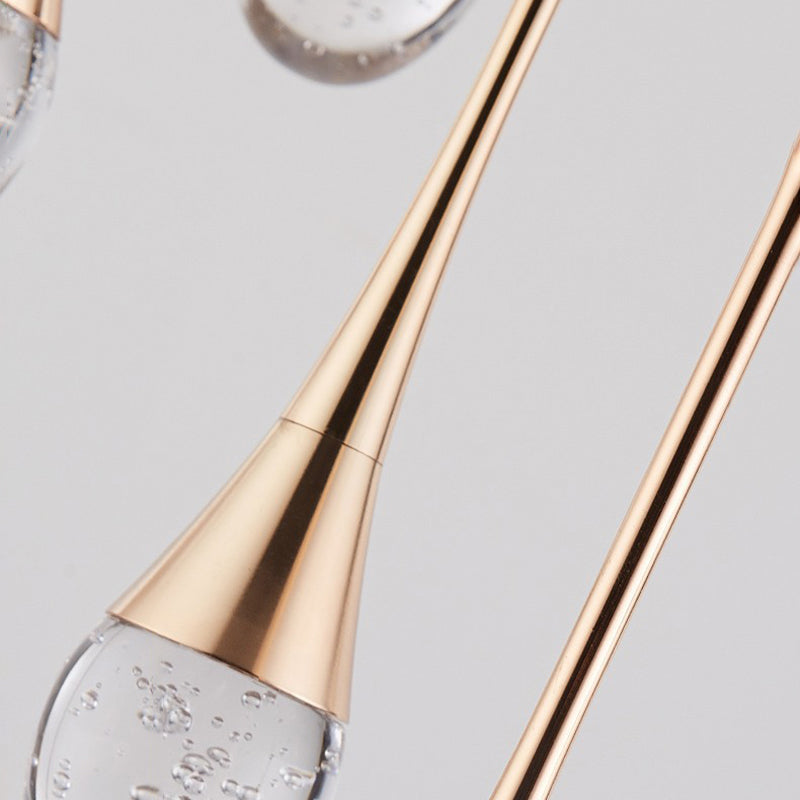 Crystal Gold LED Hanging Lamp in Modern Luxury Style Electroplate Aluminium Pendant Light for Stairs