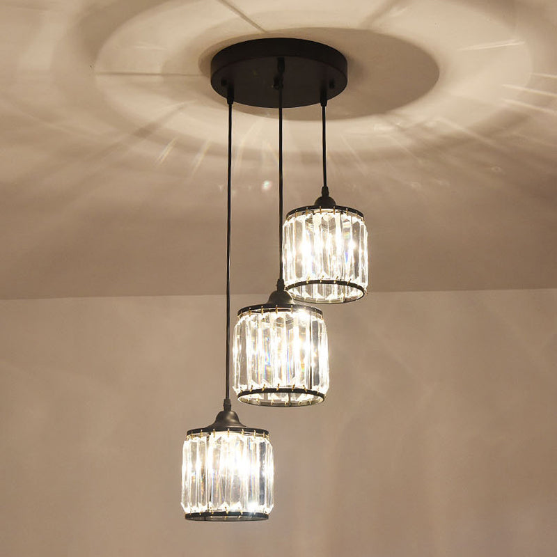 Kristallschwarzes Anhänger Licht in moderner Luxusstil Eisenzylindroid -Hängslampe für Innenräume