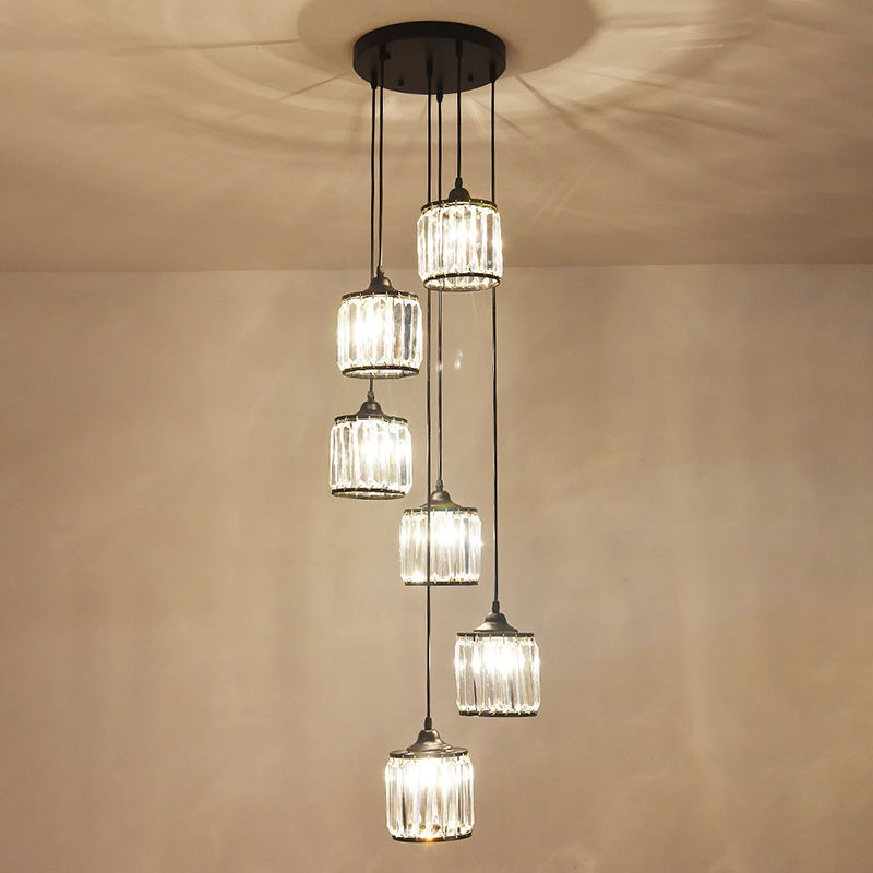 Kristallschwarzes Anhänger Licht in moderner Luxusstil Eisenzylindroid -Hängslampe für Innenräume