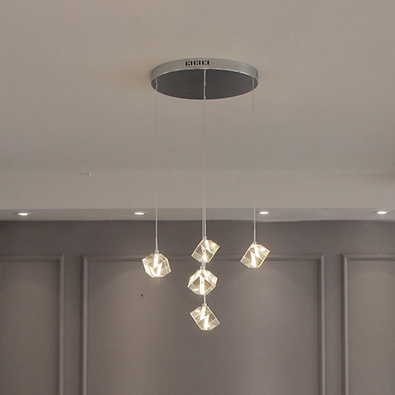 Kristall Silber LED-Anhänger Licht im modernen Luxusstil Edelstahl-Quadrathanglampe