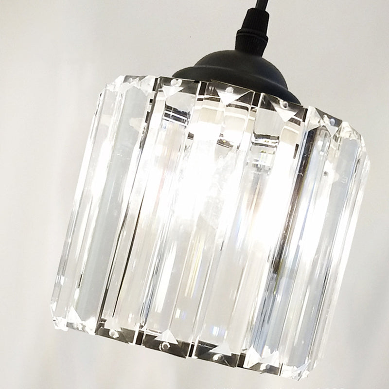 Lacquered Iron Black Hanging Lamp in Modern Luxury Style Crystal Cylindroid Pendant Light for Stairs