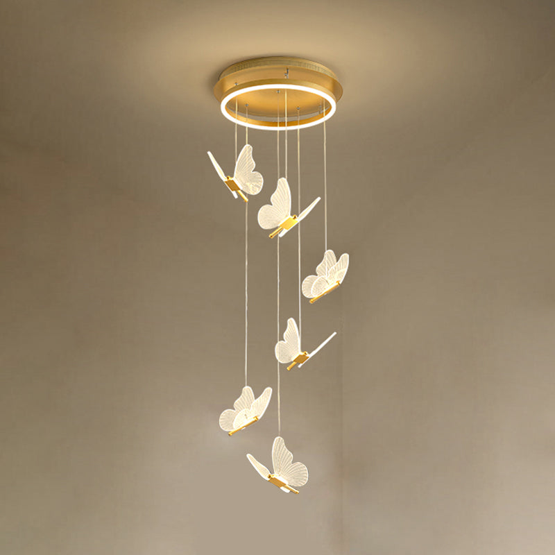 Acrylgold -LED -Hängelampe im modernen künstlerischen Stil Eisen Schmetterling Anhänger Licht für Treppen
