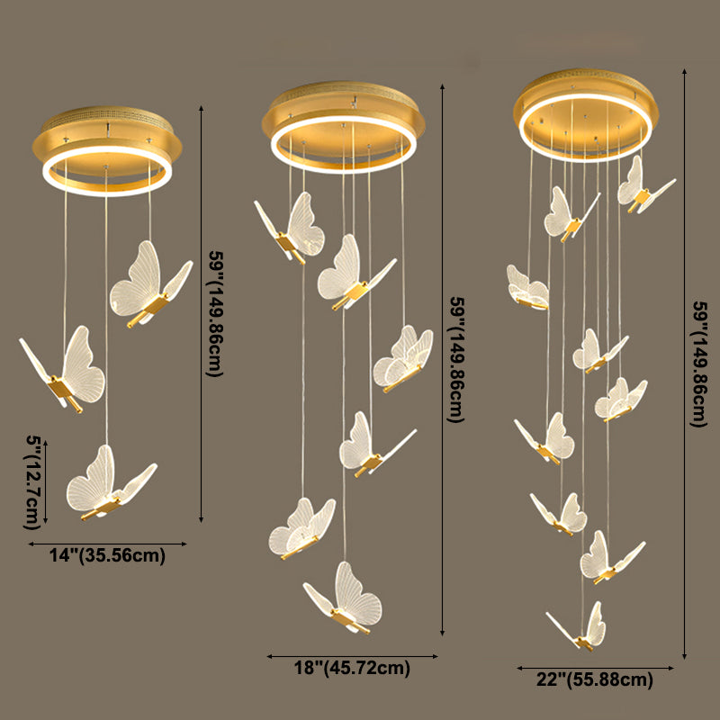 Acrylgold -LED -Hängelampe im modernen künstlerischen Stil Eisen Schmetterling Anhänger Licht für Treppen