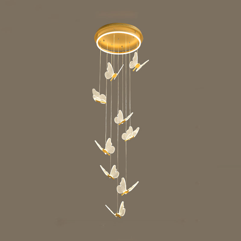 Acrylgold -LED -Hängelampe im modernen künstlerischen Stil Eisen Schmetterling Anhänger Licht für Treppen