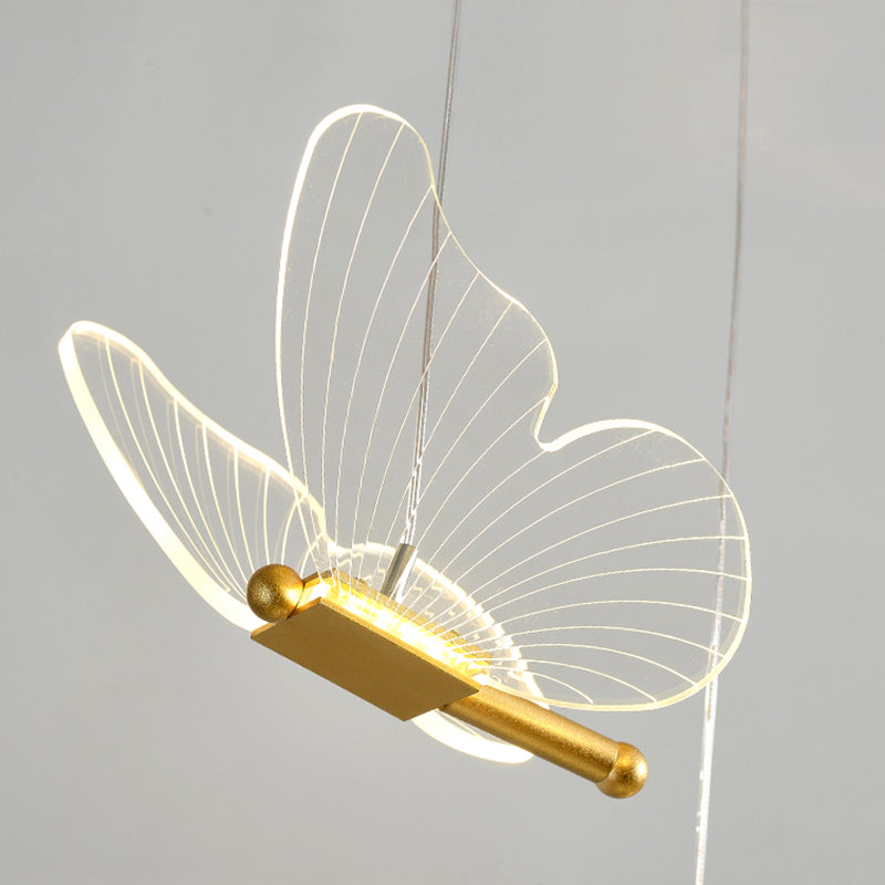 Acrylgold -LED -Hängelampe im modernen künstlerischen Stil Eisen Schmetterling Anhänger Licht für Treppen