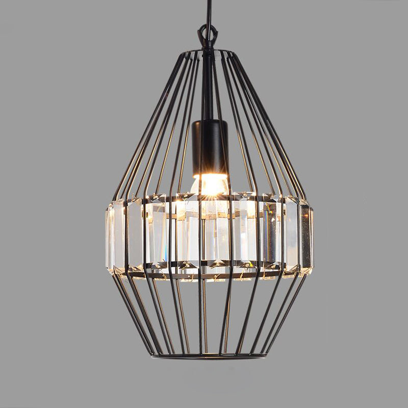Illuminazione a sospensione cristallina in gabbia geometrica Vintage Light Black Affermazione per ristorante