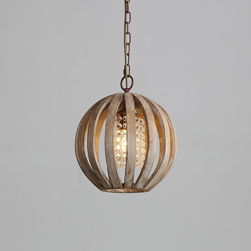 Lámpara colgante de madera lámpara de comedor de 1 luces Luz colgante con cuentas de cristal