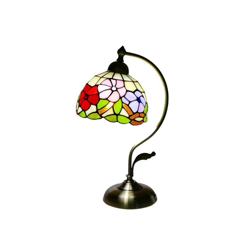 Lámpara de mesa de cuello de cisne 1 cabeza de metal tiffany luz de noche con sombra de vidrieras para restaurante
