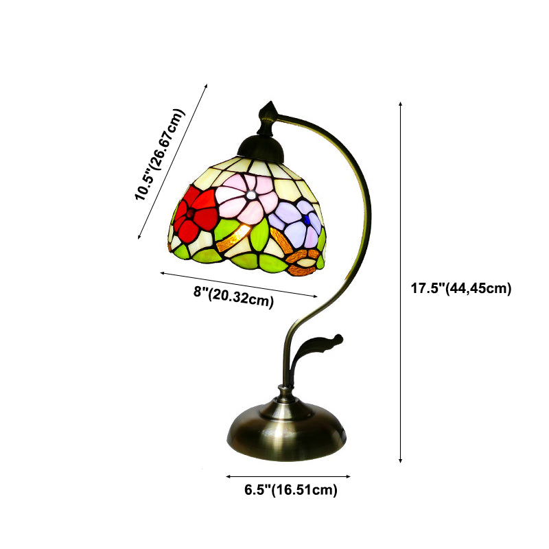 Lámpara de mesa de cuello de cisne 1 cabeza de metal tiffany luz de noche con sombra de vidrieras para restaurante