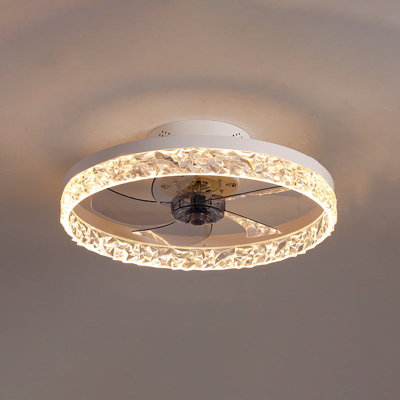 Moderne minimalistische kreisförmige LED -Deckenventilatoren lackierte Eisendecke Lüfter Licht mit Acrylschatten