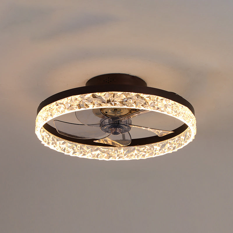 Moderne minimalistische kreisförmige LED -Deckenventilatoren lackierte Eisendecke Lüfter Licht mit Acrylschatten