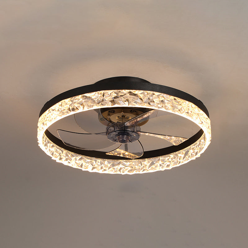 Moderne minimalistische kreisförmige LED -Deckenventilatoren lackierte Eisendecke Lüfter Licht mit Acrylschatten