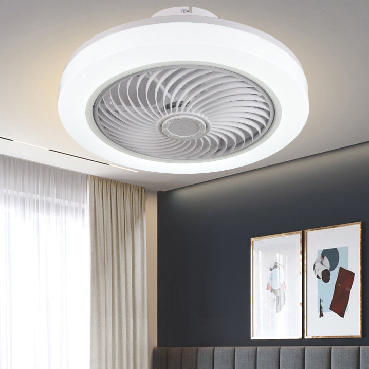 Weiße kreisförmige LED -Deckenlicht in moderner Einfachheit Schmiedeeisendecken -Deckenventilatoren mit Acrylschatten
