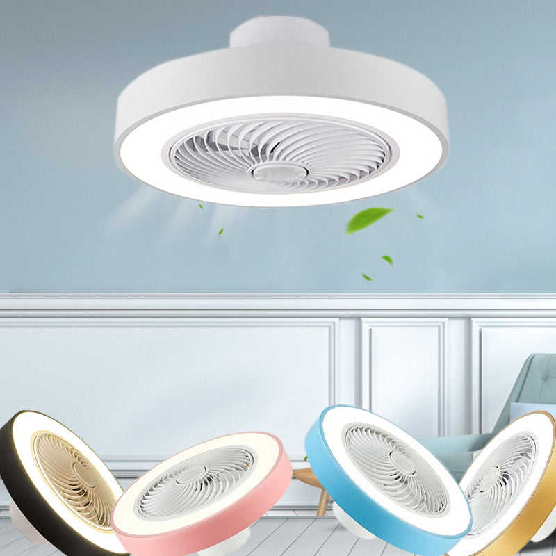 Acrylkreis -LED -Deckenventilatoren im modernen Eisenmakaron Deckenventilator Licht für Innenräume