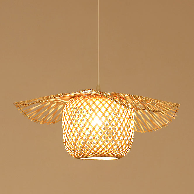 Beige Asia Pendulum Light Rattan 1-Light Hanging Ceiling Light for Dining Room