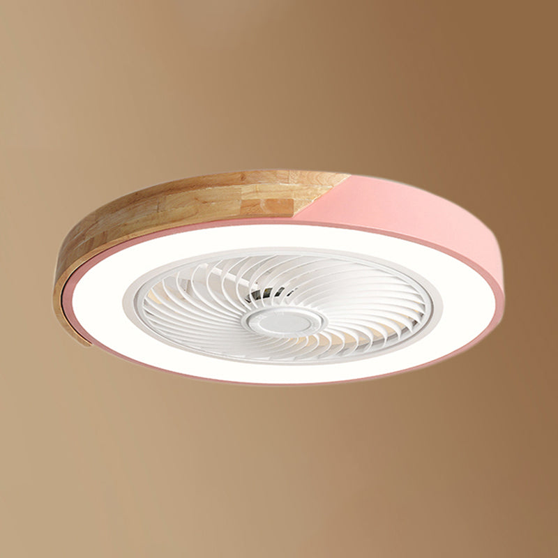 Moderne nordische LED -Makkaron -Flush -Mount -Schmiedeeisenkreisendeckenventilatoren mit Acrylschatten