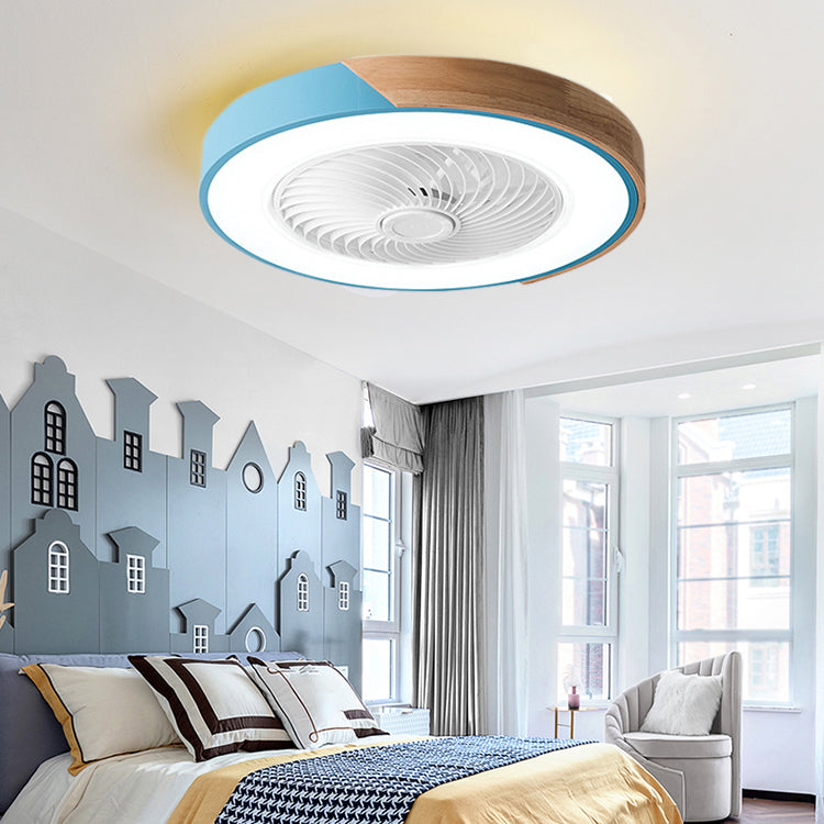 Moderne nordische LED -Makkaron -Flush -Mount -Schmiedeeisenkreisendeckenventilatoren mit Acrylschatten