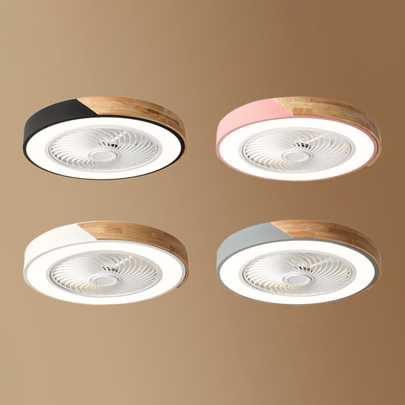 Moderne nordische LED -Makkaron -Flush -Mount -Schmiedeeisenkreisendeckenventilatoren mit Acrylschatten