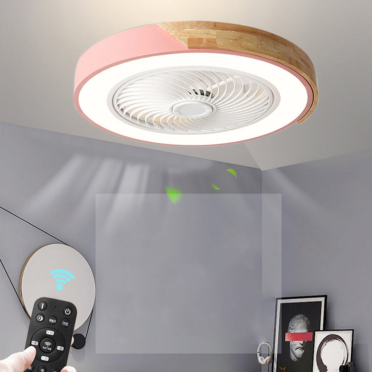 Moderne nordische LED -Makkaron -Flush -Mount -Schmiedeeisenkreisendeckenventilatoren mit Acrylschatten