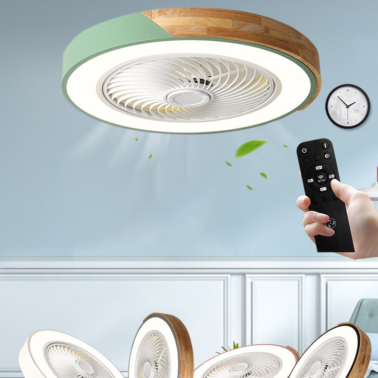 Moderne nordische LED -Makkaron -Flush -Mount -Schmiedeeisenkreisendeckenventilatoren mit Acrylschatten
