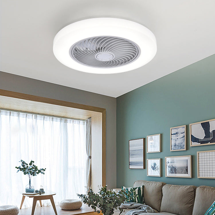 Acryl weiße LED -Deckenventilatoren im modernen prägnanten Stil Eisen kreisförmiger Flush -Mount für Schlafzimmer
