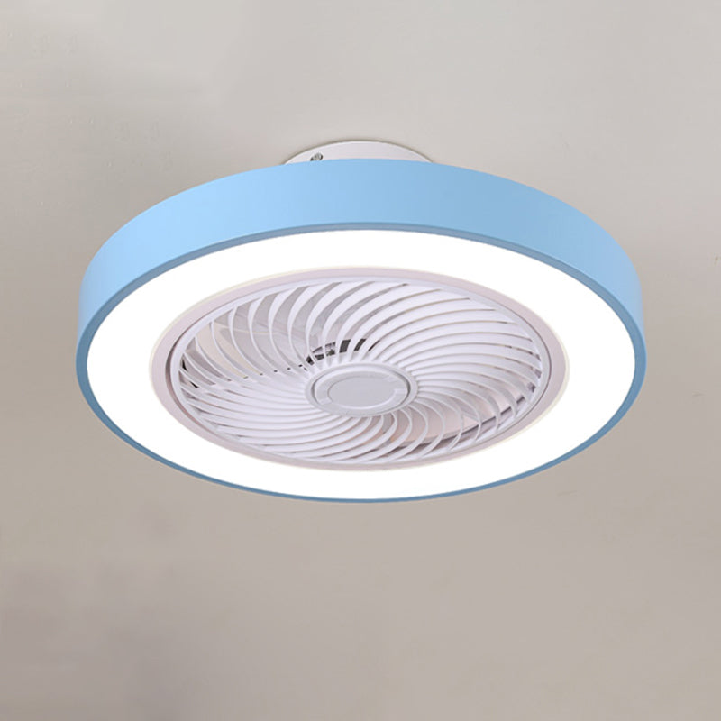Moderne minimalistische LED -Makkaron Deckenventilator Leichter Eisenkreisendeckenleuchte mit Acrylschatten