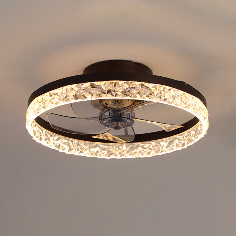 Moderne Luxus -LED -Deckenventilatoren lackierte Eisenkreisflush -Halterung mit Acrylschatten