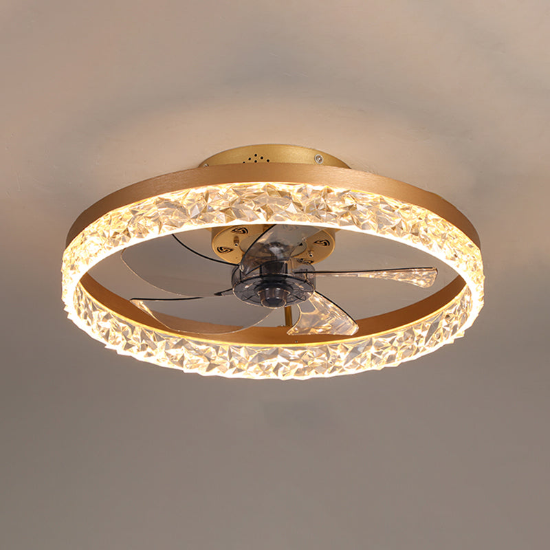 Moderne Luxus -LED -Deckenventilatoren lackierte Eisenkreisflush -Halterung mit Acrylschatten