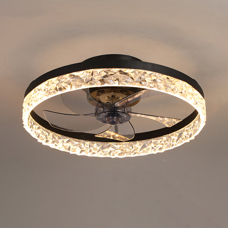 Moderne Luxus -LED -Deckenventilatoren lackierte Eisenkreisflush -Halterung mit Acrylschatten