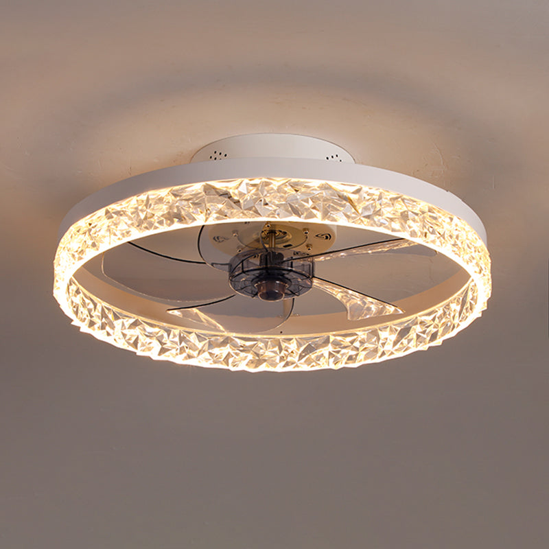 Moderne Luxus -LED -Deckenventilatoren lackierte Eisenkreisflush -Halterung mit Acrylschatten