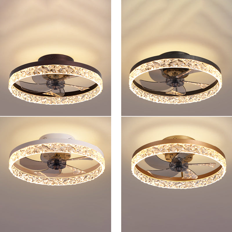 Moderne Luxus -LED -Deckenventilatoren lackierte Eisenkreisflush -Halterung mit Acrylschatten