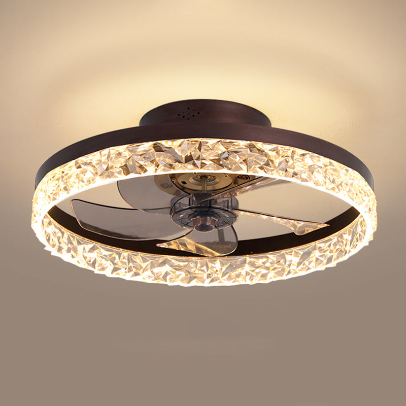 Moderne Luxus -LED -Deckenventilatoren lackierte Eisenkreisflush -Halterung mit Acrylschatten