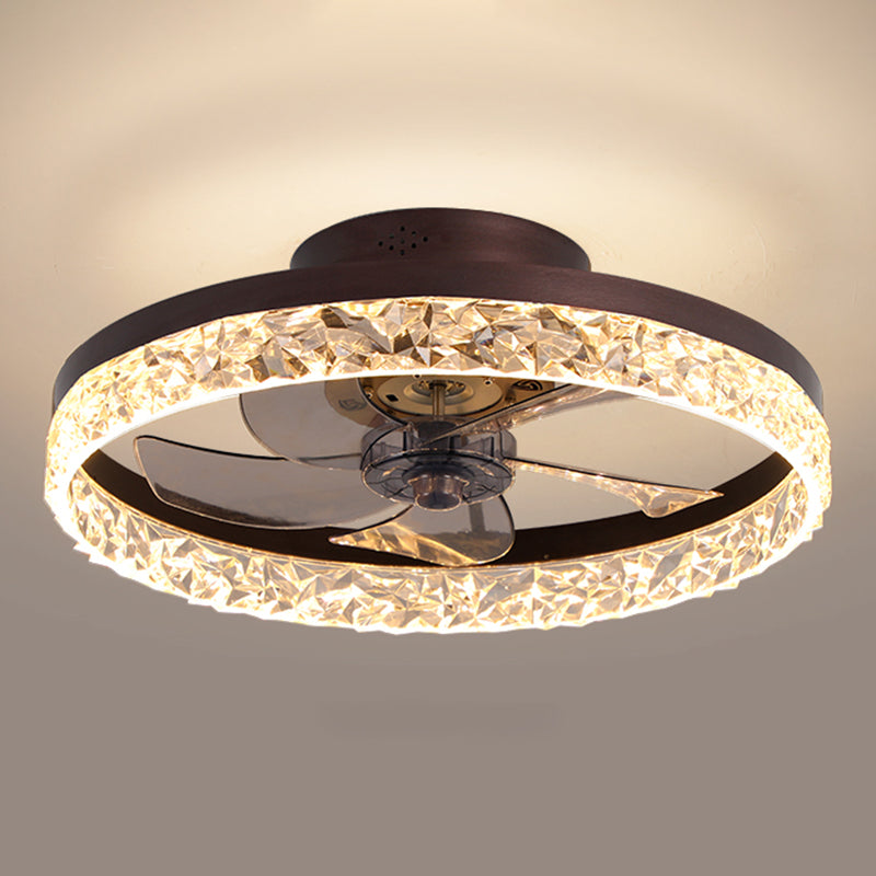 Moderne Luxus -LED -Deckenventilatoren lackierte Eisenkreisflush -Halterung mit Acrylschatten