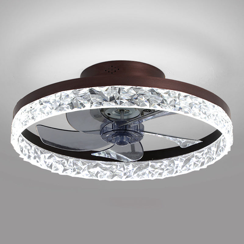 Moderne Luxus -LED -Deckenventilatoren lackierte Eisenkreisflush -Halterung mit Acrylschatten