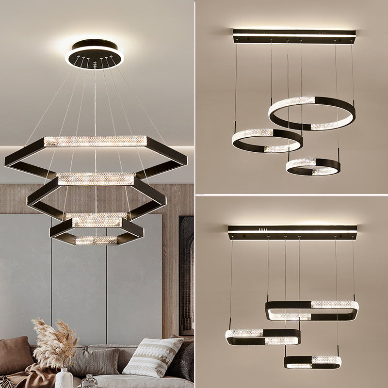 Acrylic 3-Lights Pendant Lighting Fixtures Modern Style Geometric Chandelier Lights