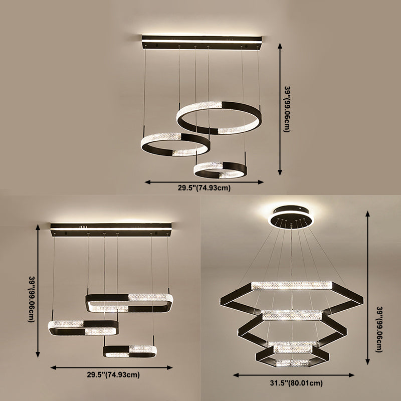 Acrylic 3-Lights Pendant Lighting Fixtures Modern Style Geometric Chandelier Lights