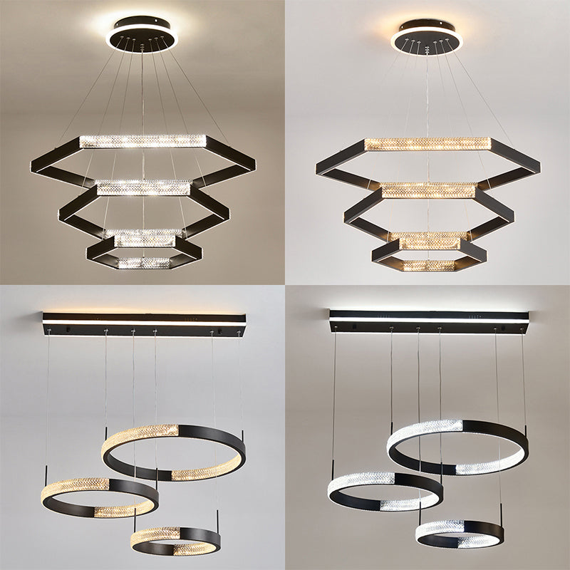 Acrylic 3-Lights Pendant Lighting Fixtures Modern Style Geometric Chandelier Lights