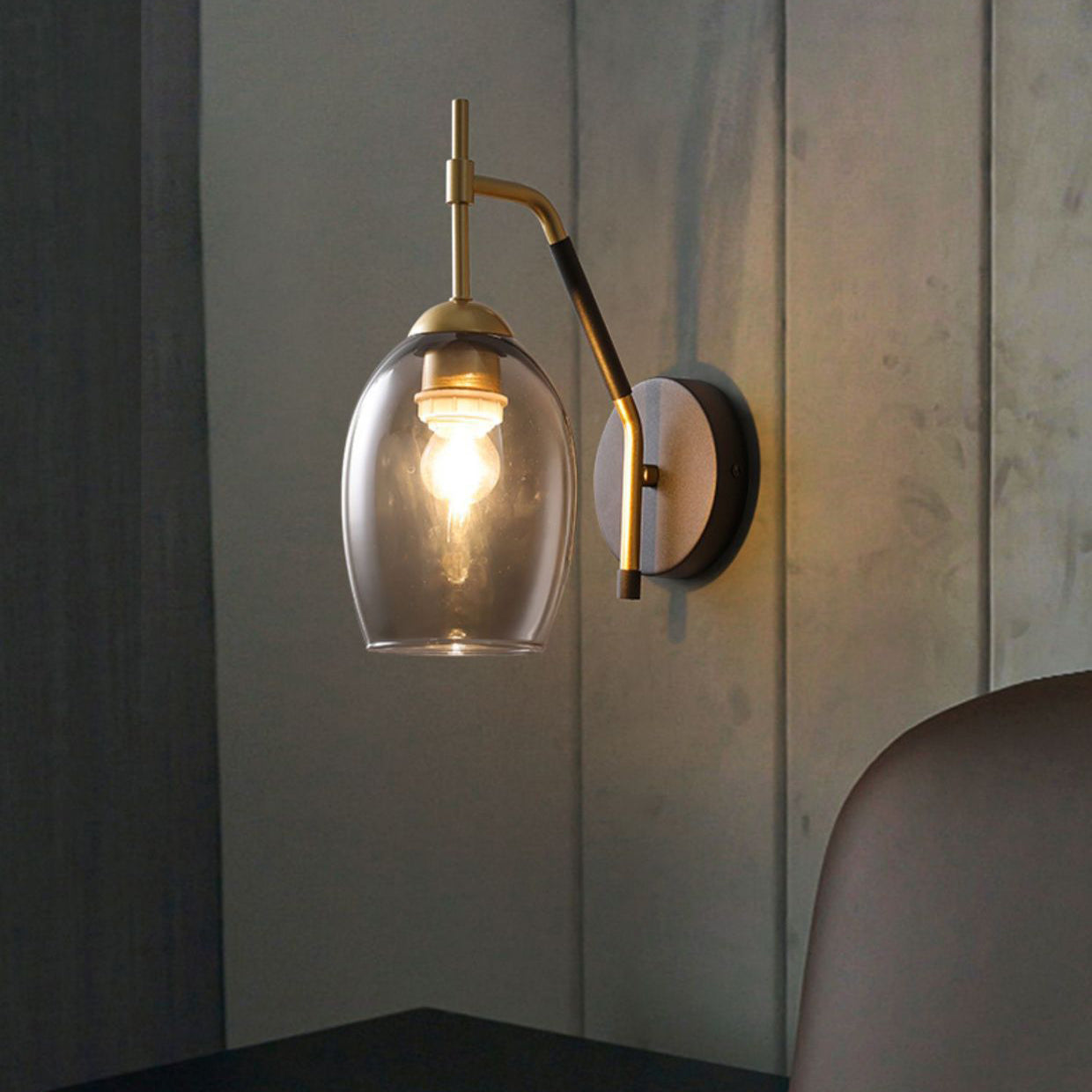 Black and Gold Dome Wall Lamp in Modern Creative Style Lacquered Iron Wall Light with Glass Shade