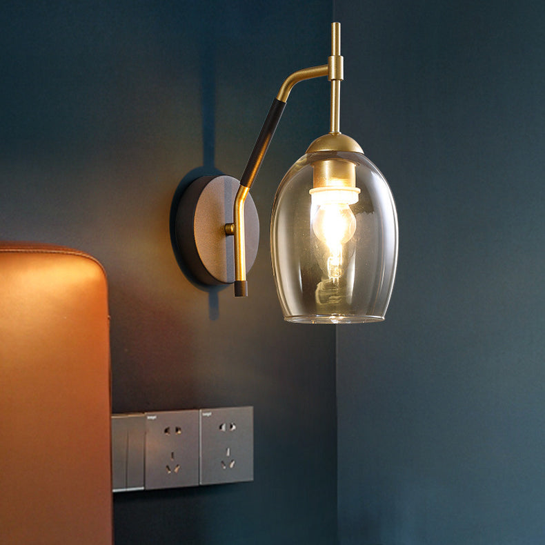 Black and Gold Dome Wall Lamp in Modern Creative Style Lacquered Iron Wall Light with Glass Shade